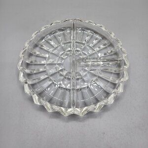 Vintage Indiana Glass Lotus Blossom Divided Relish Dish 7" Round Clear Serving